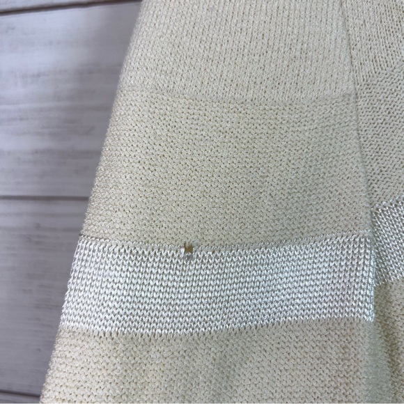 St. John Sport White Cream Striped Cardigan Wool Sweater Size L FLAWS - Picture 12 of 16